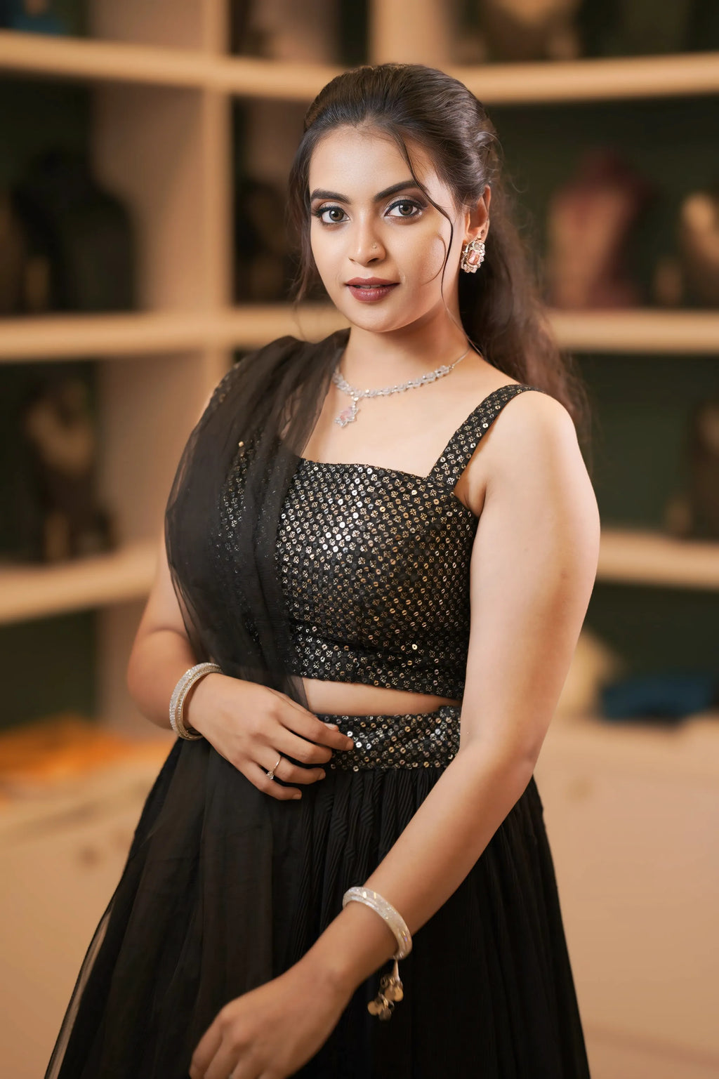 Black & Gold Embroidered Crop Top