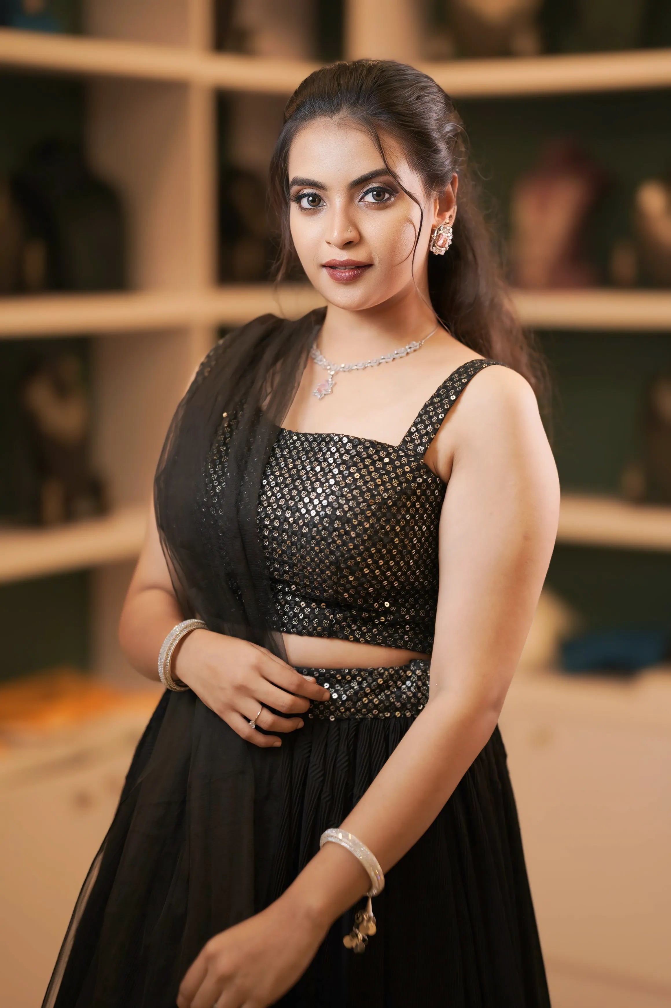 Black & Gold Embroidered Crop Top