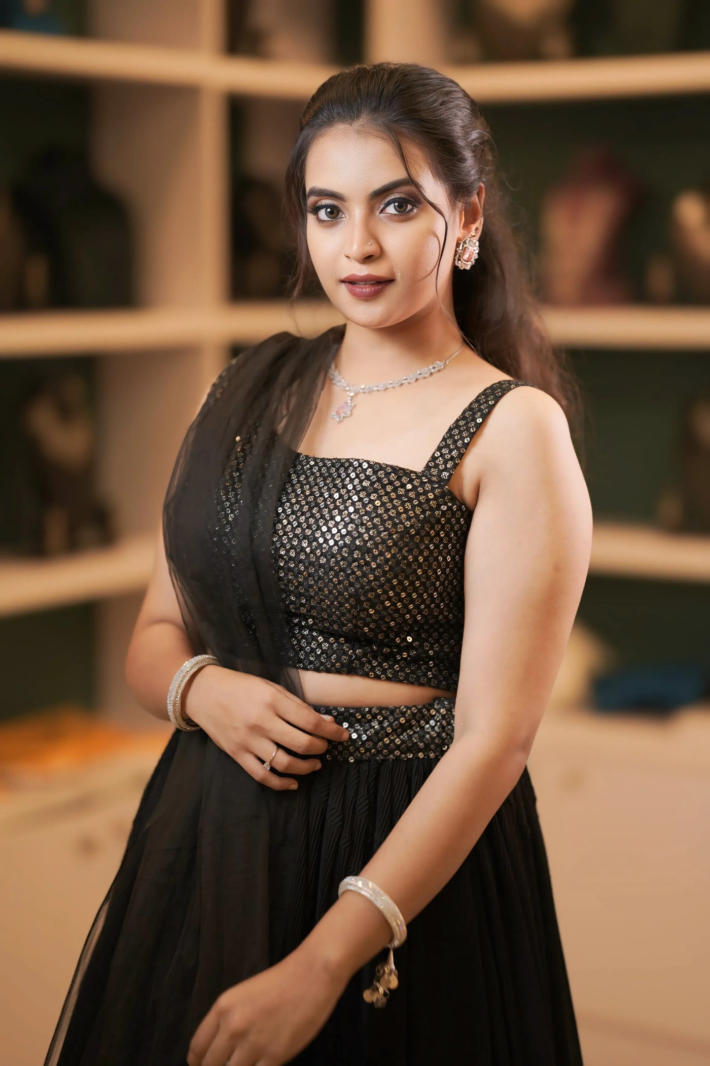 Black & Gold Embroidered Crop Top