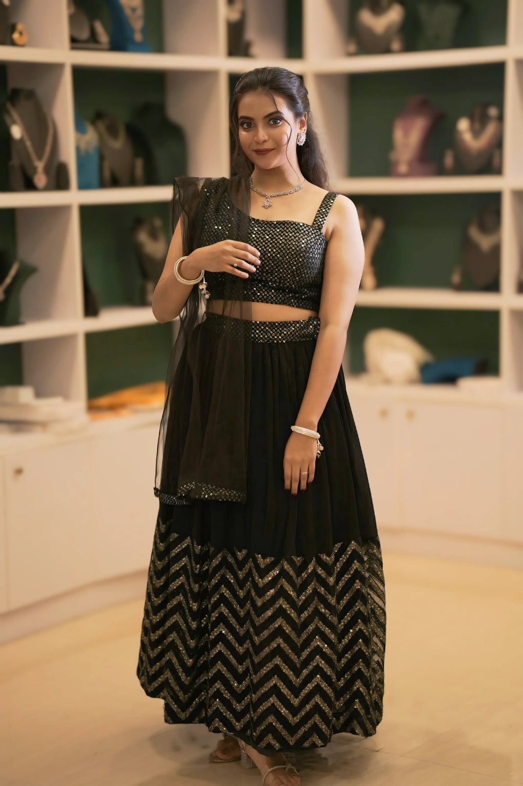 Black & Gold Embroidered Crop Top