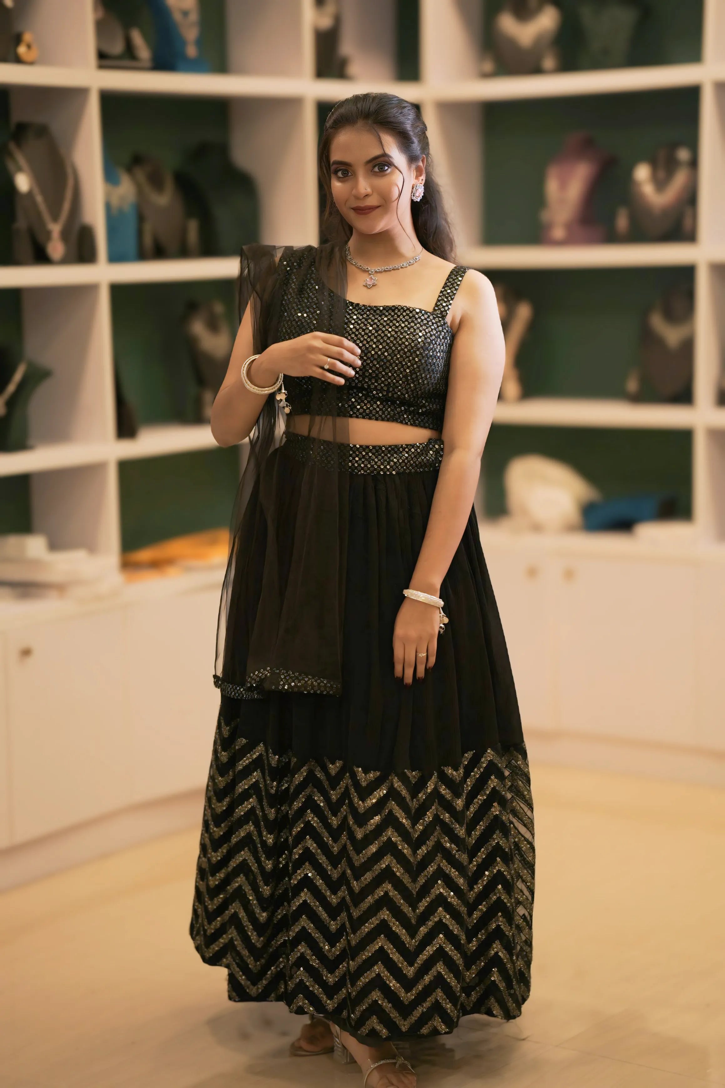 Black & Gold Embroidered Crop Top