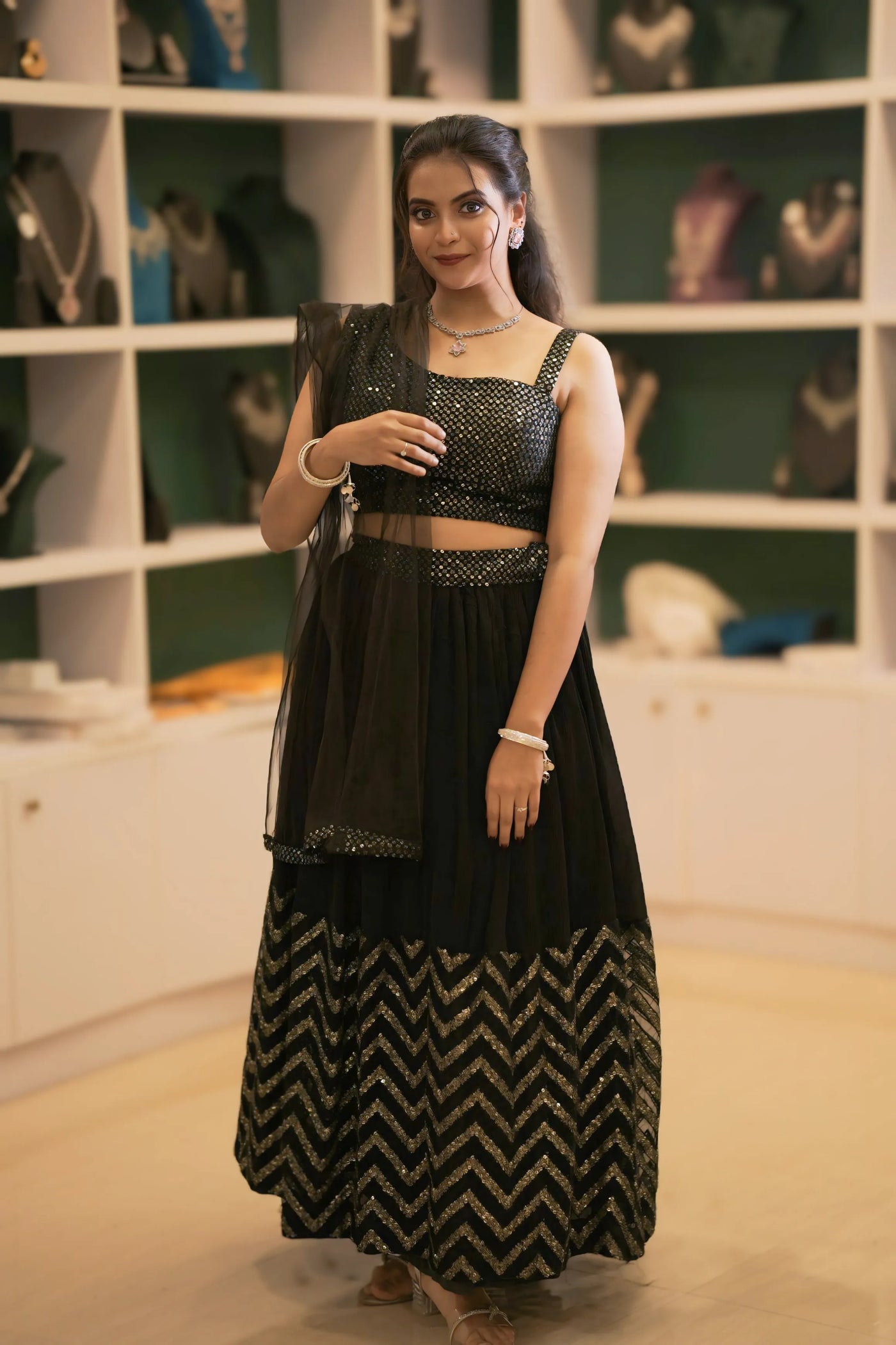 Black & Gold Embroidered Crop Top