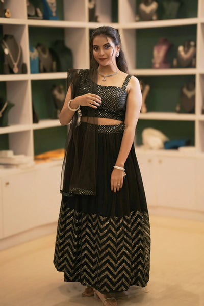 Black & Gold Embroidered Crop Top