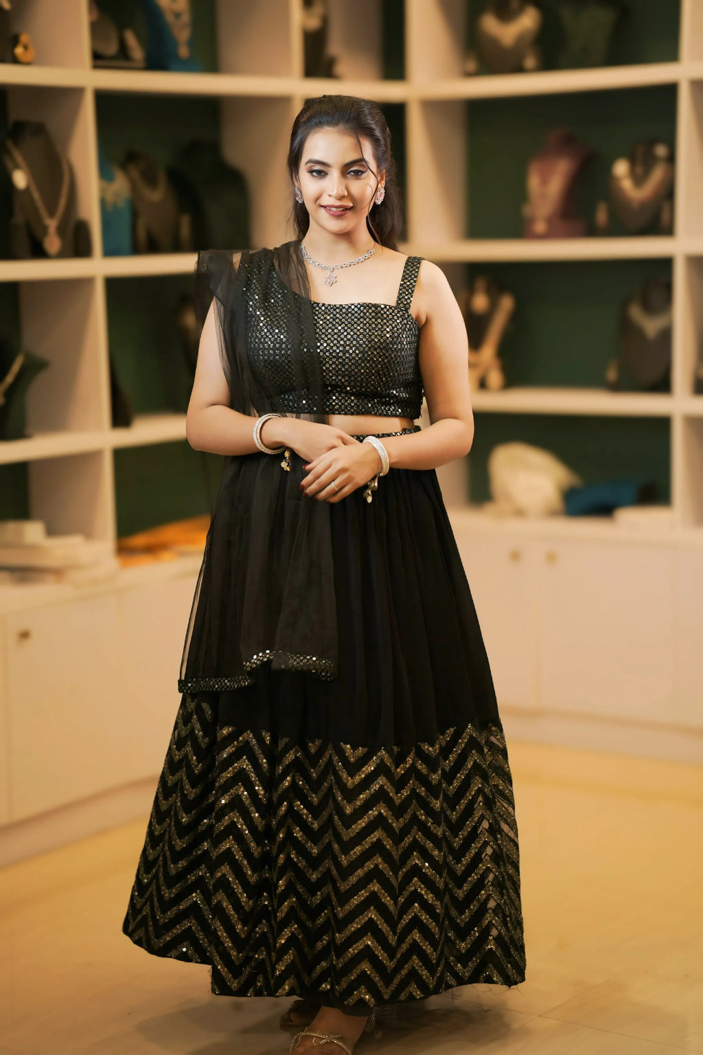 Black & Gold Embroidered Crop Top