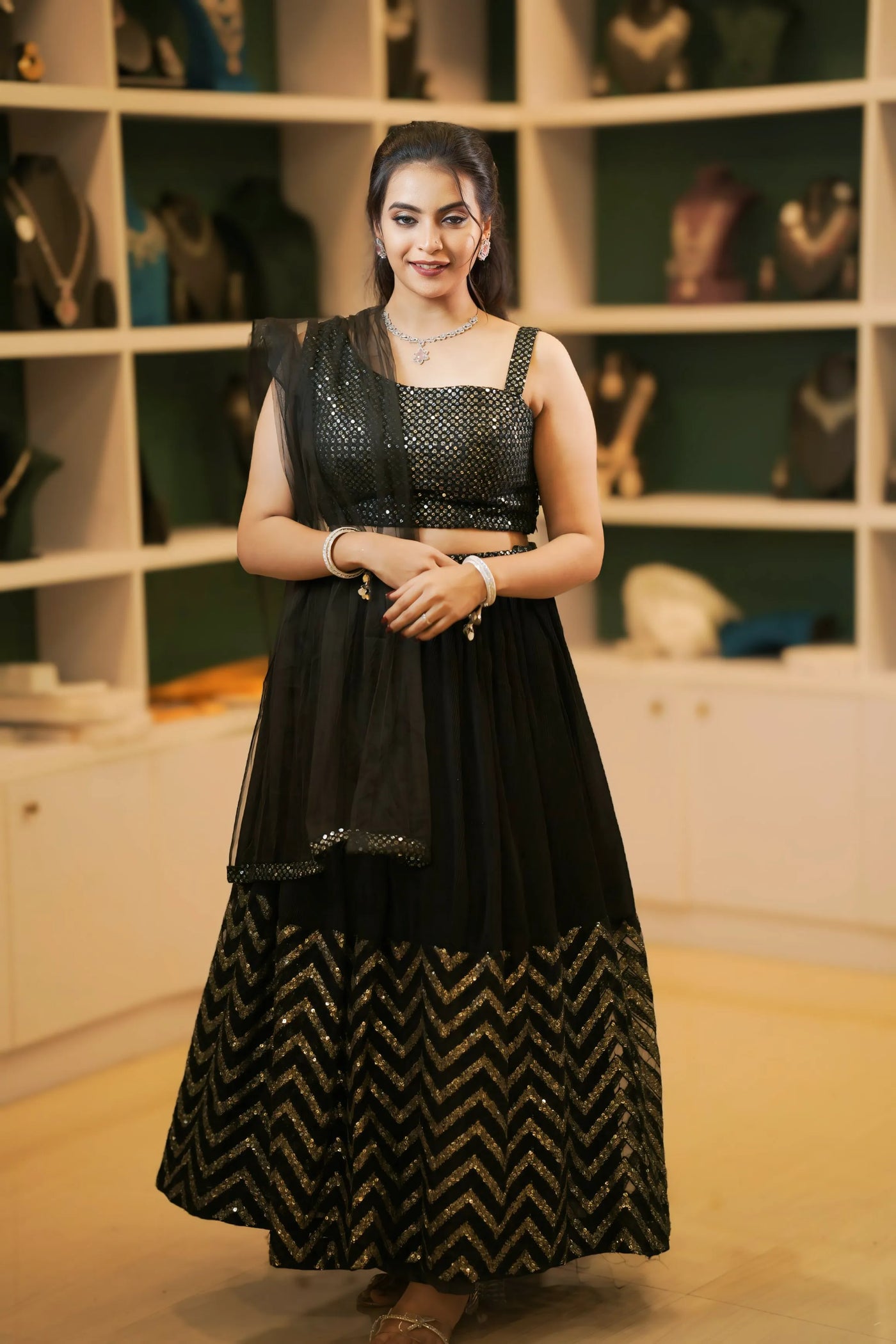 Black & Gold Embroidered Crop Top