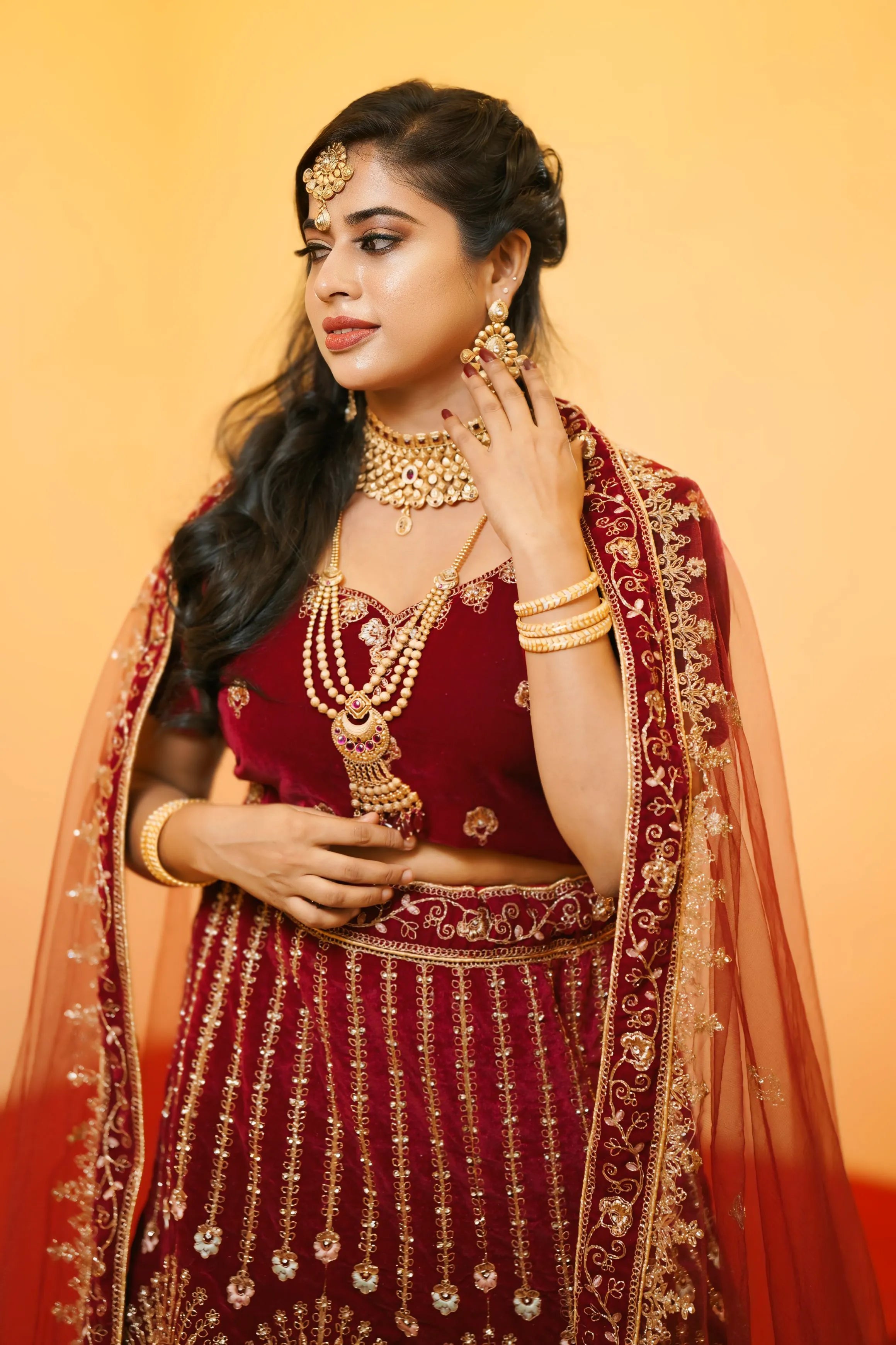 Maroon Velvet Bridal Lehenga