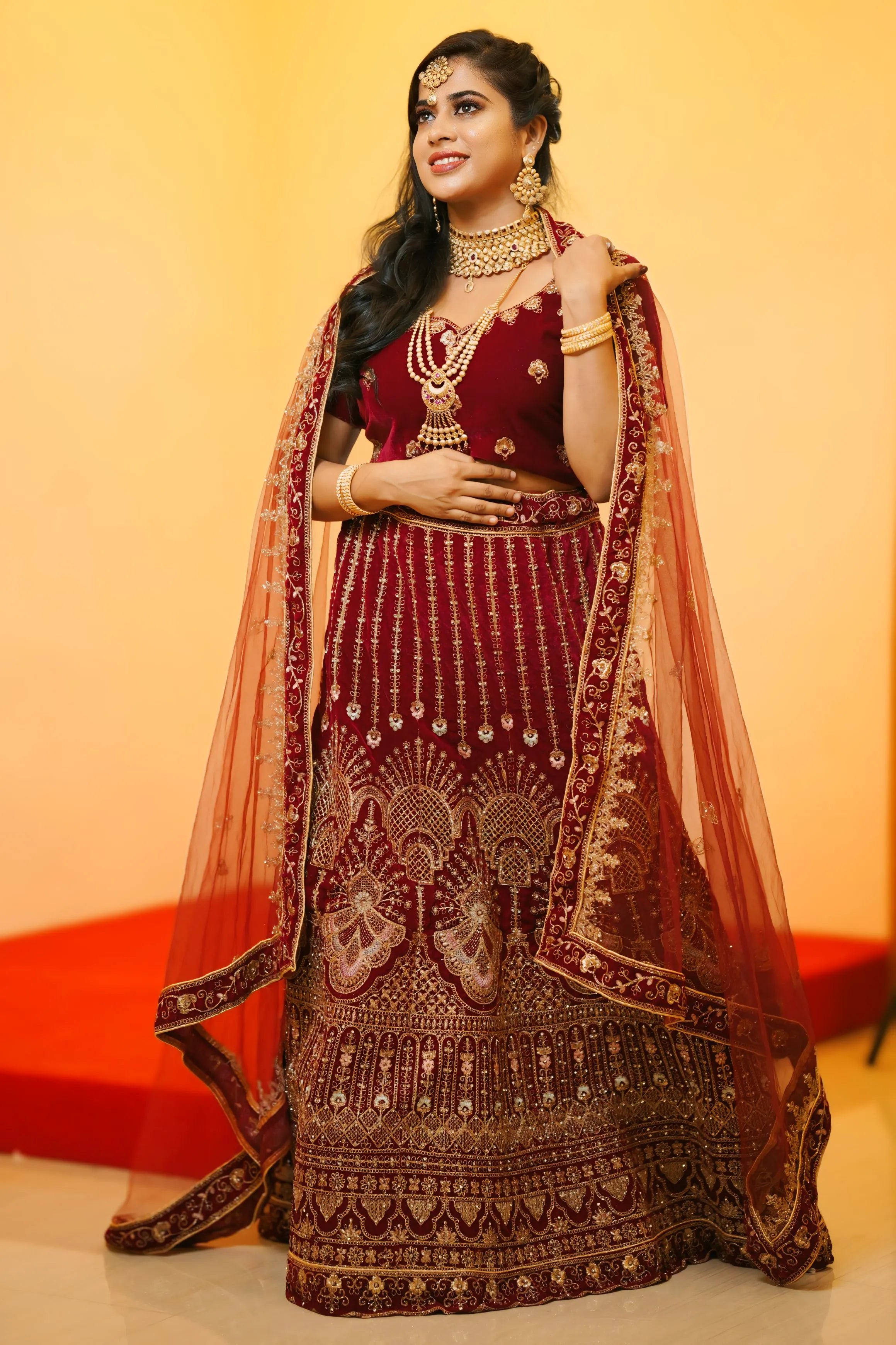 Maroon Velvet Bridal Lehenga