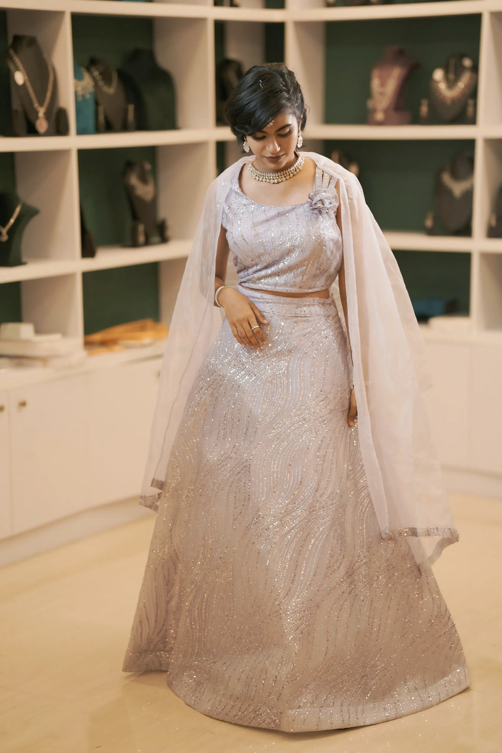 Pastel Lavender Crop Top Lehenga