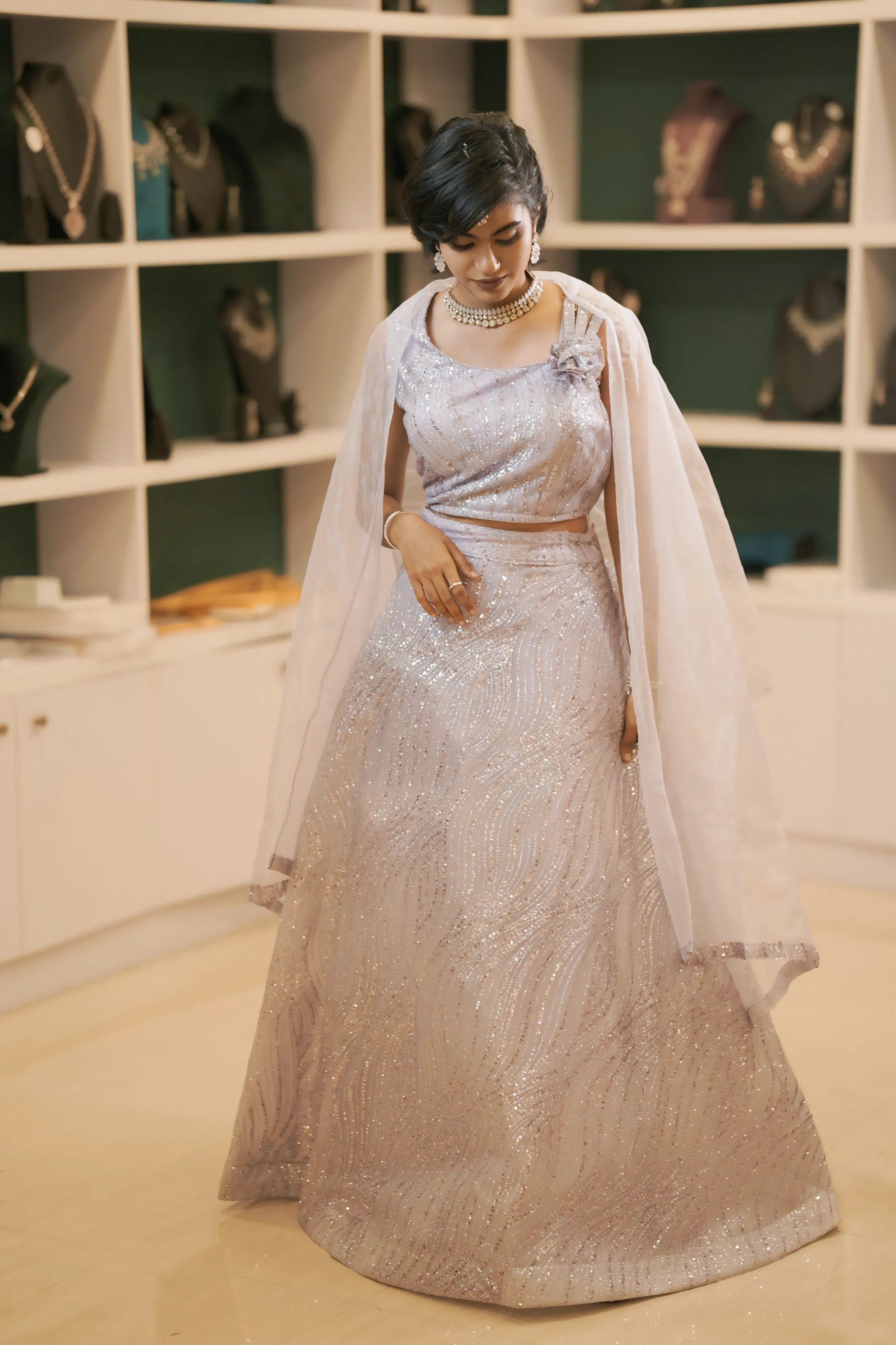 Pastel Lavender Crop Top Lehenga