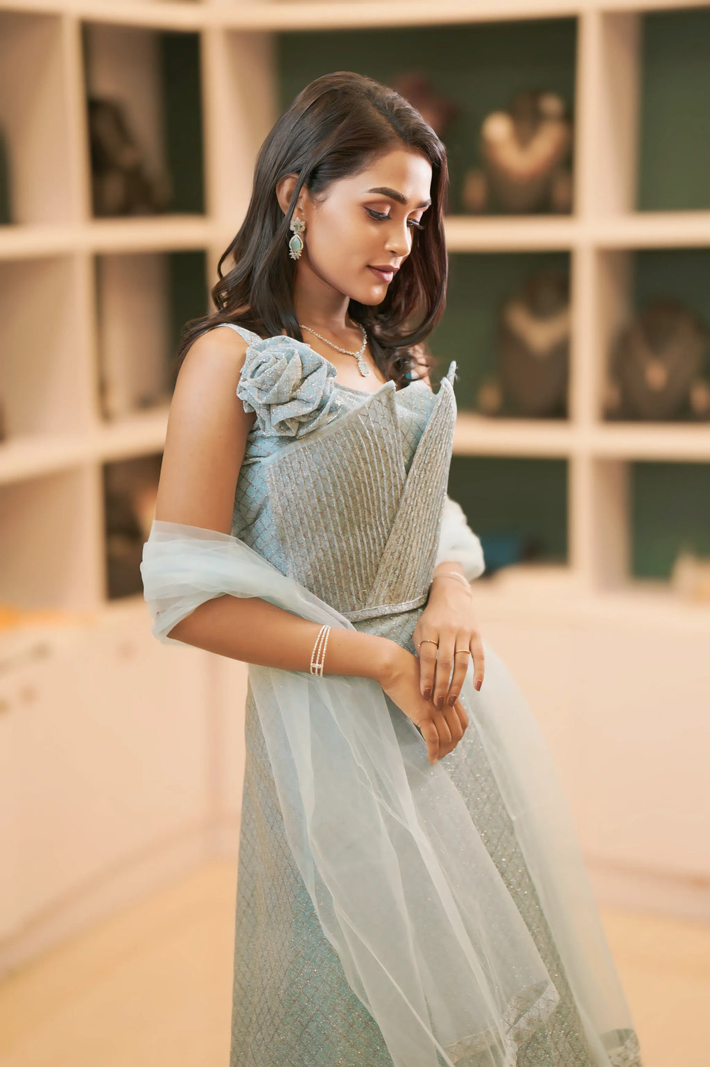 Sky blue crop top Lehenga