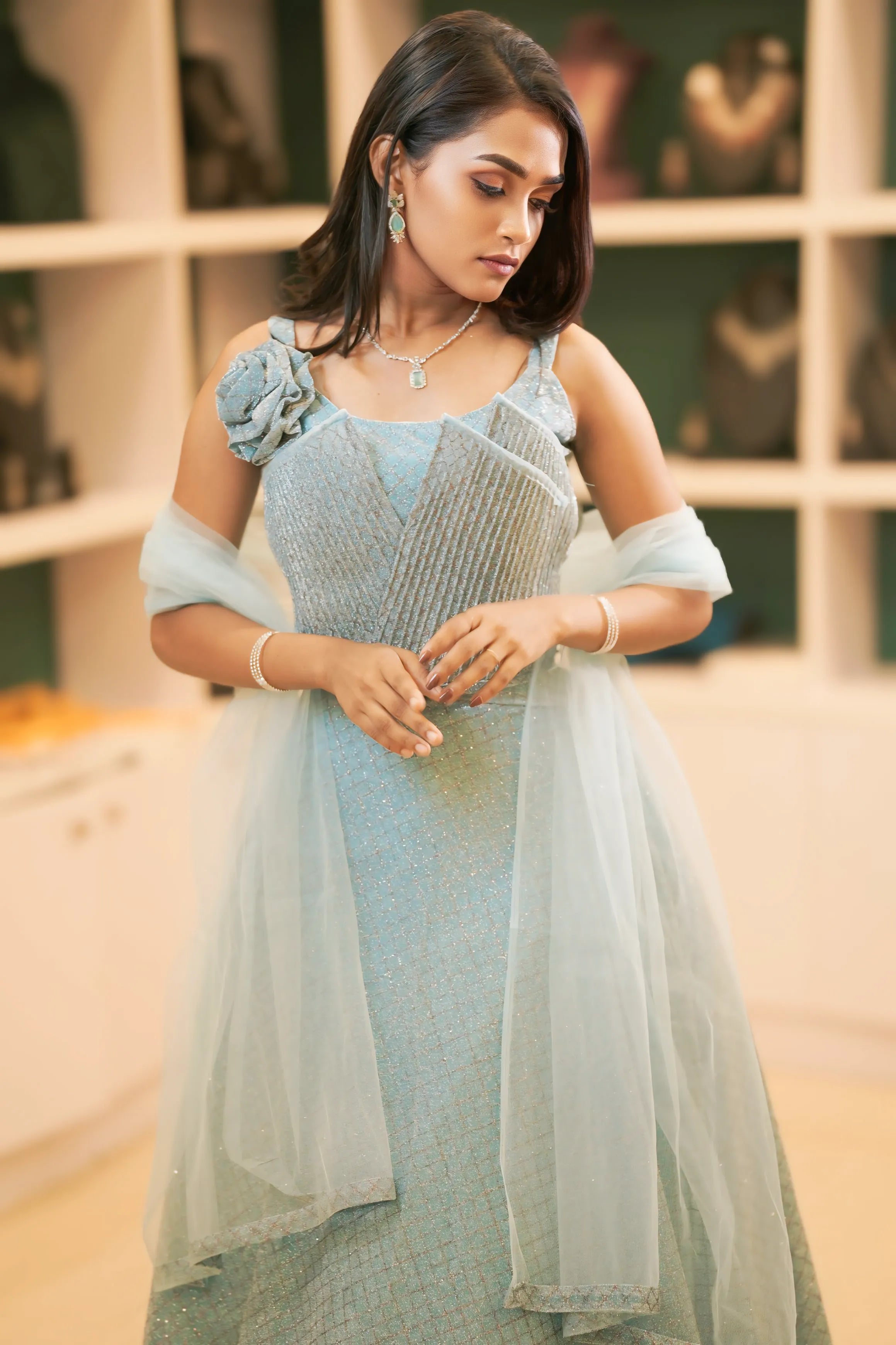 Sky blue crop top Lehenga