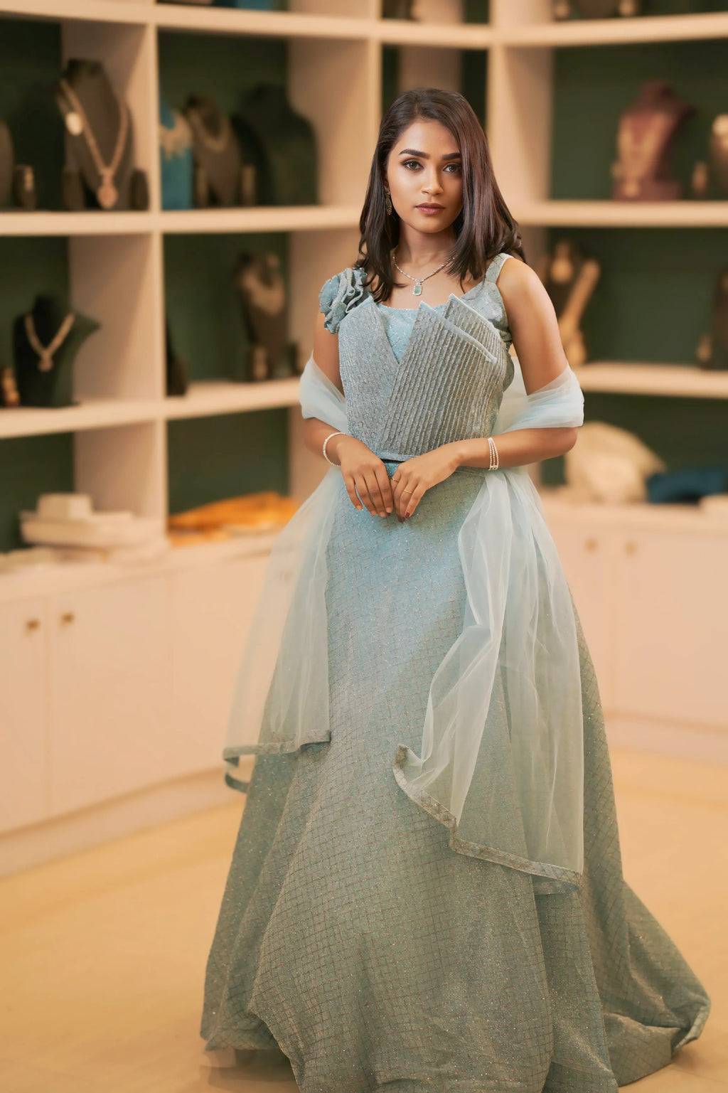 Sky blue crop top Lehenga