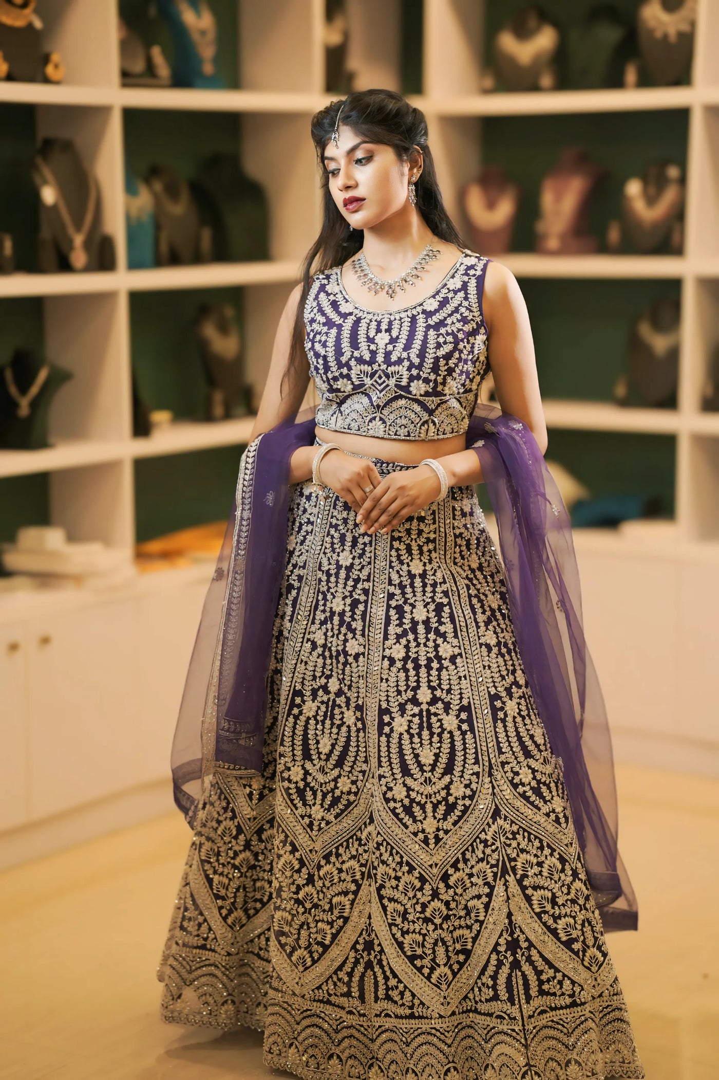 Royal Purple Heavy Embroidered Bridal Lehenga