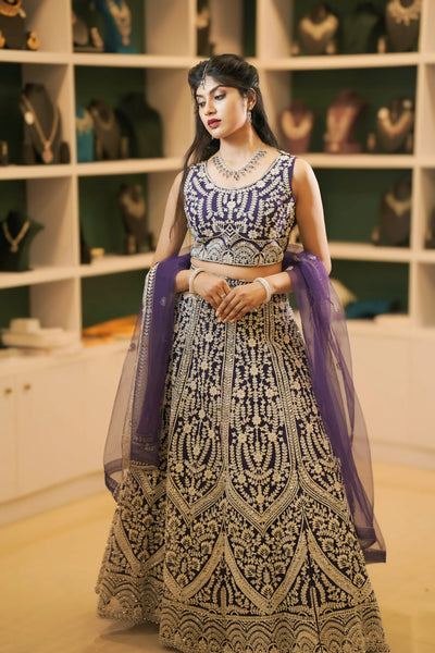 Royal Purple Heavy Embroidered Bridal Lehenga