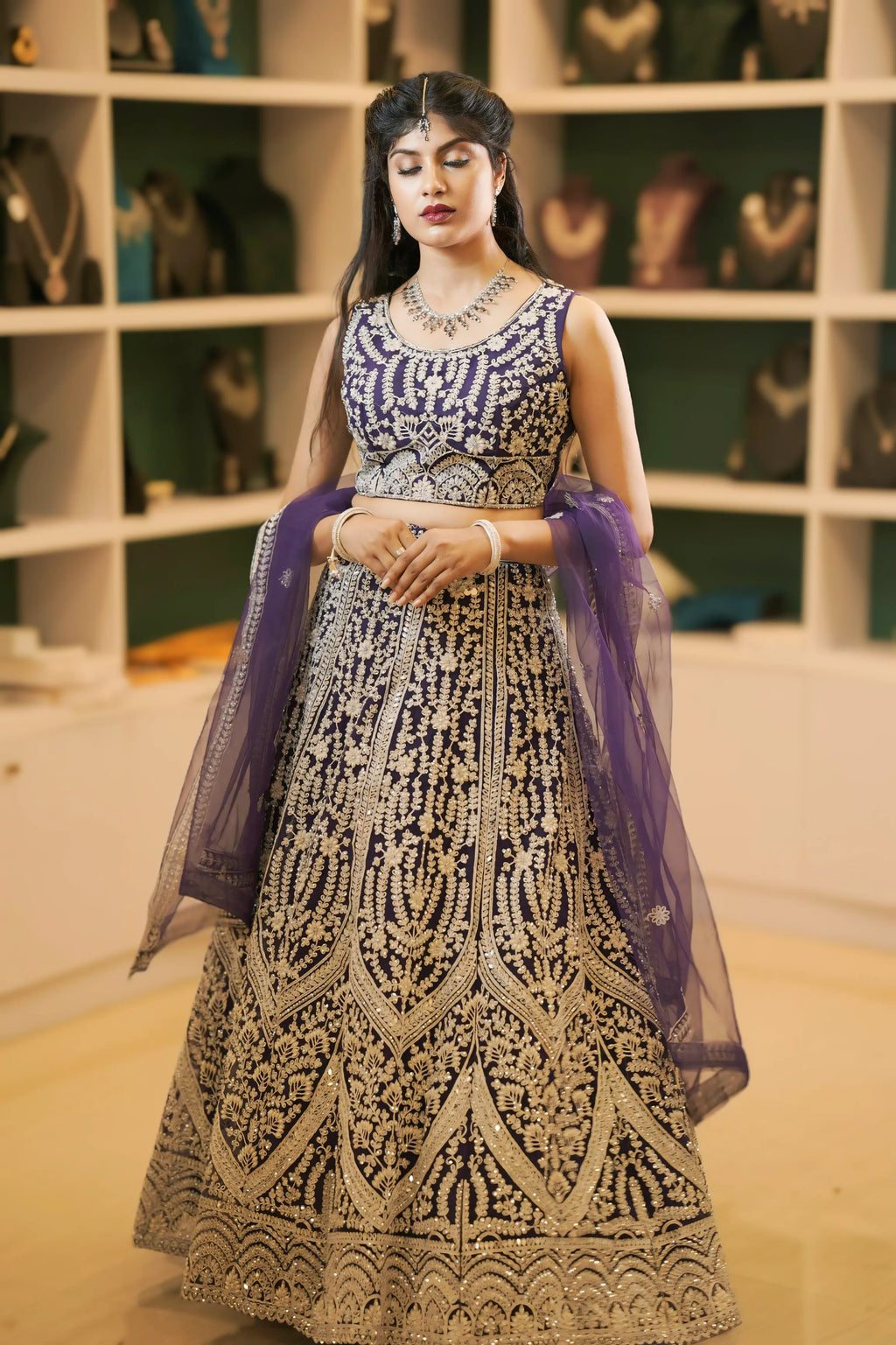 Purple Heavy Embroidered Bridal Lehenga