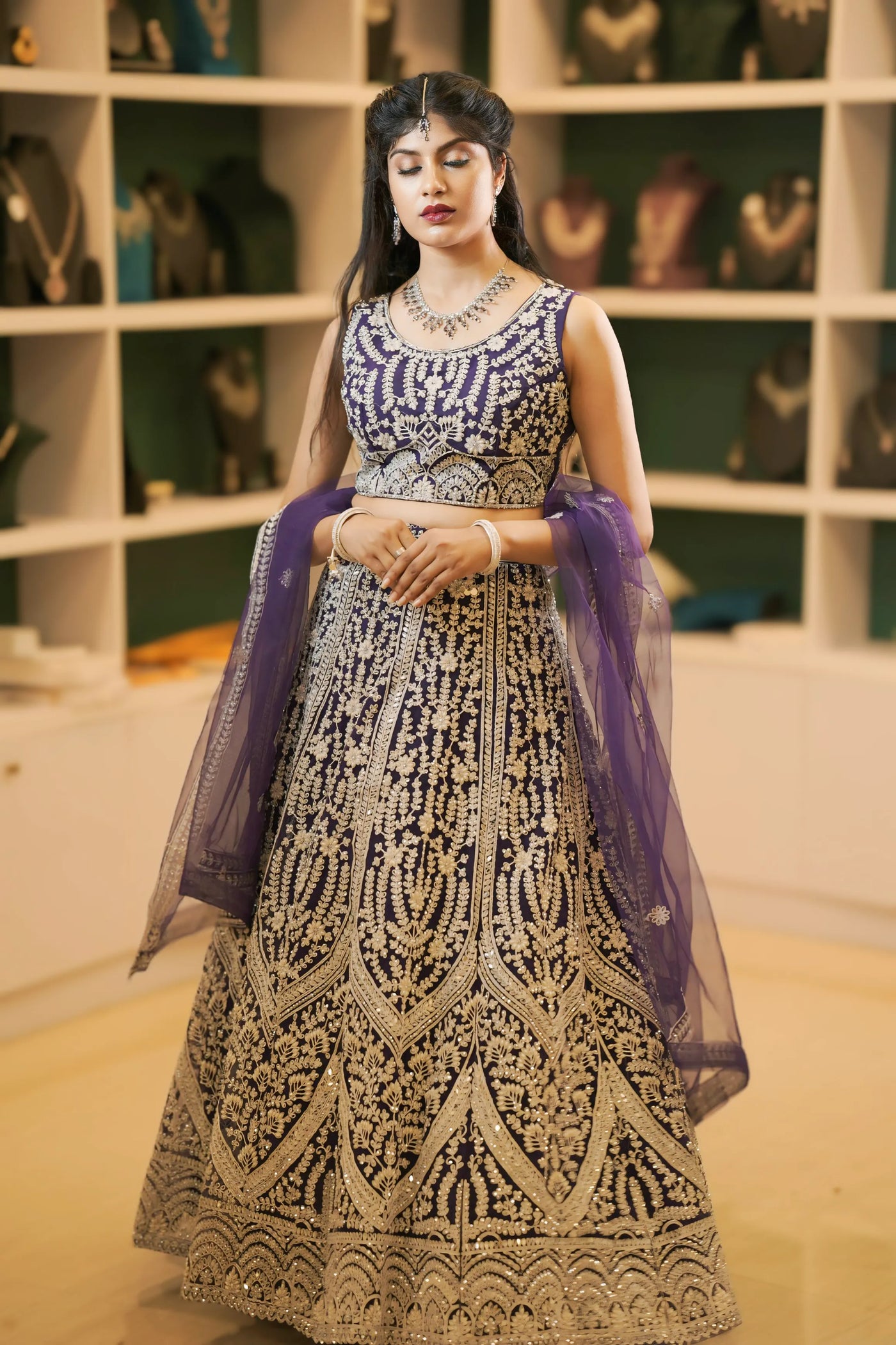 Royal Purple Heavy Embroidered Bridal Lehenga
