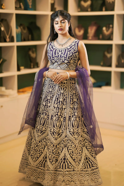 Royal Purple Heavy Embroidered Bridal Lehenga