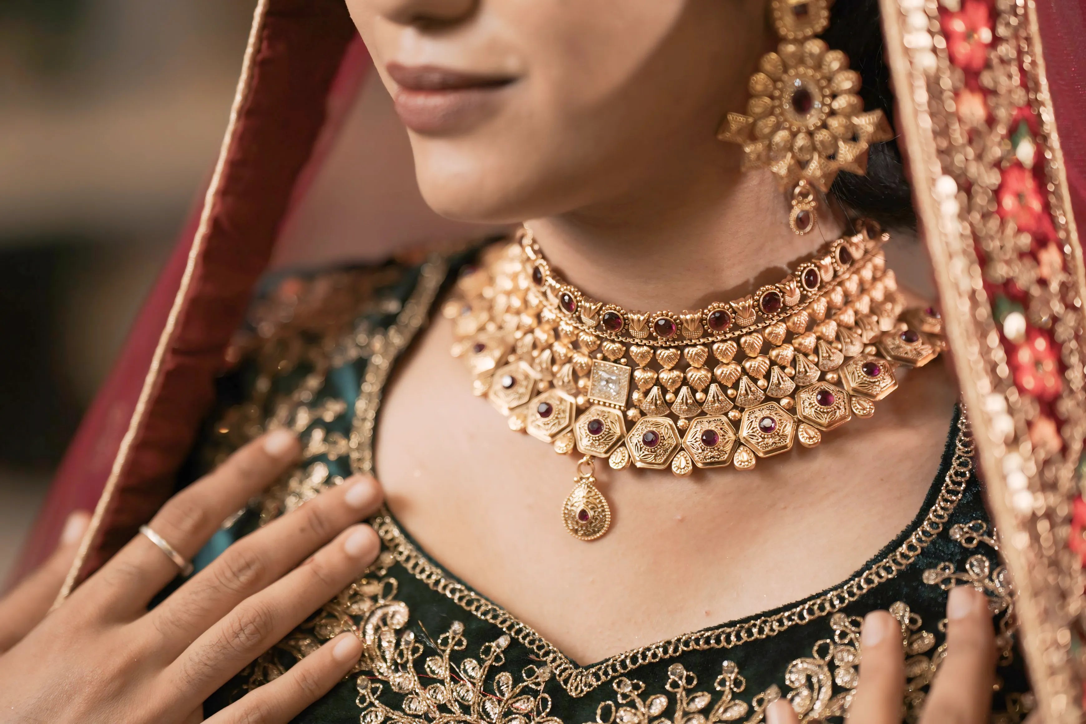 Teal Green & Maroon Bridal Lehenga