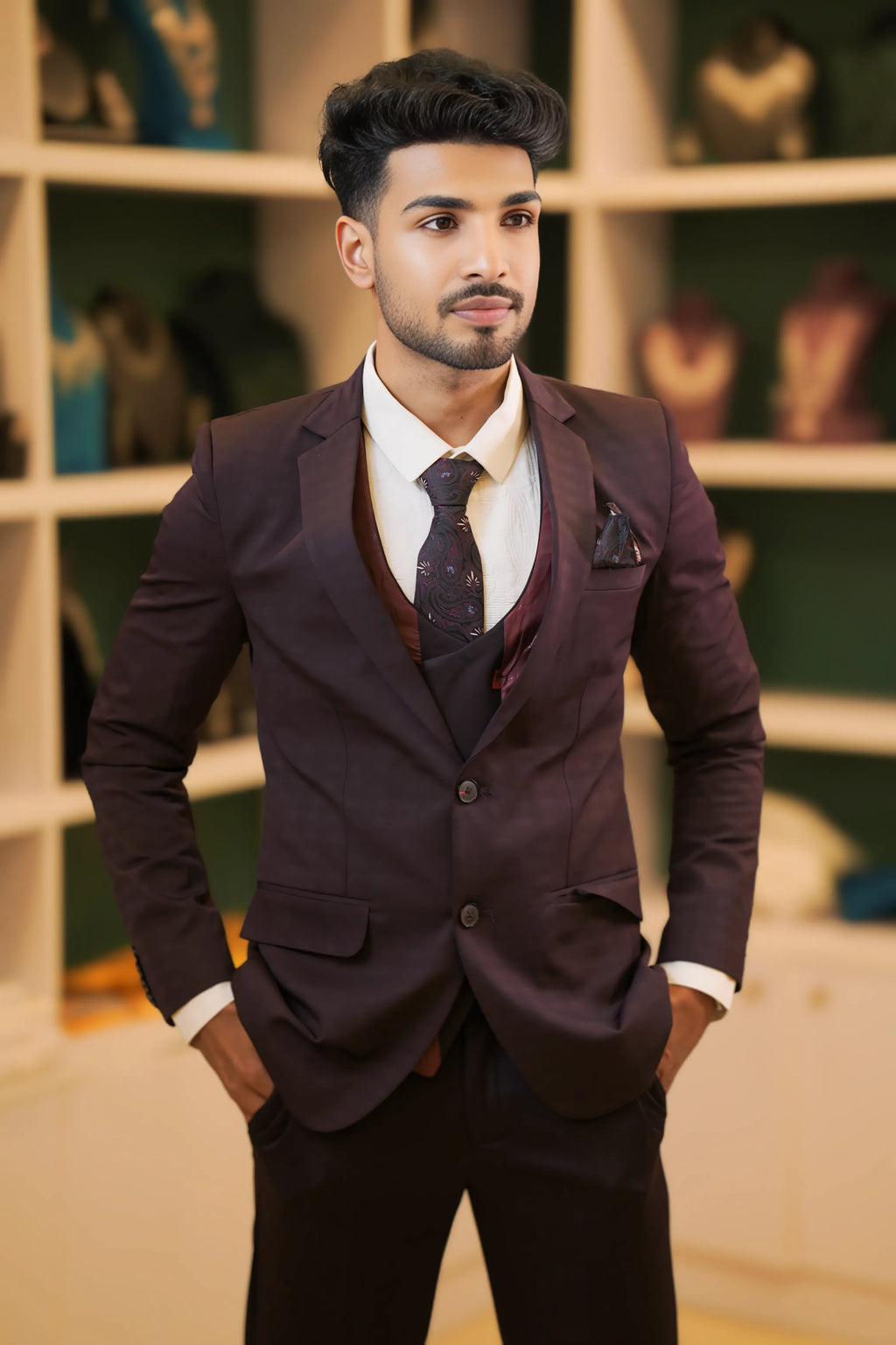 Chocolate Brown Three-Piece Suit for wedding