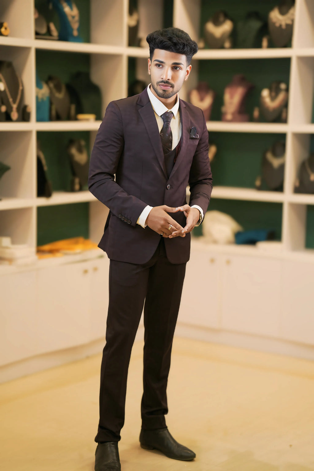 Chocolate Brown Three-Piece Suit for wedding