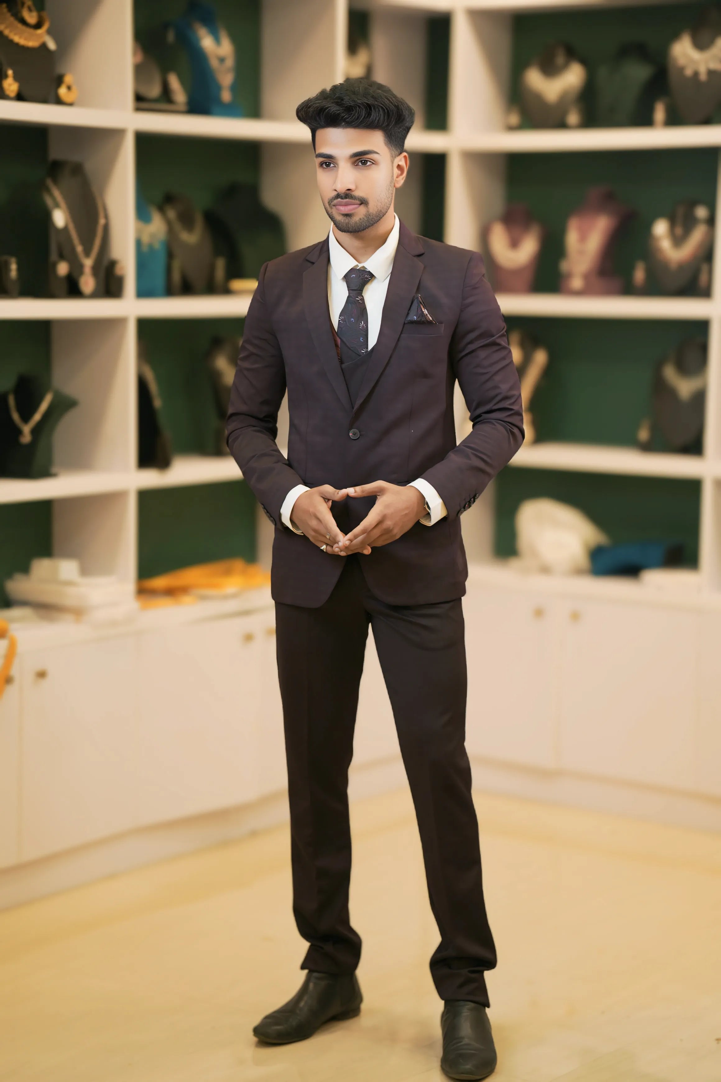 Chocolate Brown Three-Piece Suit for wedding