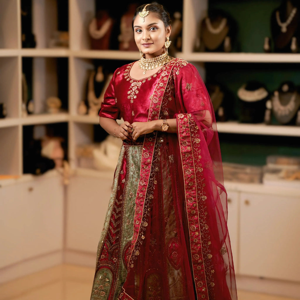 Maroon Silk Bridal Lehenga