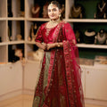 women wearing Maroon Silk Bridal Lehenga