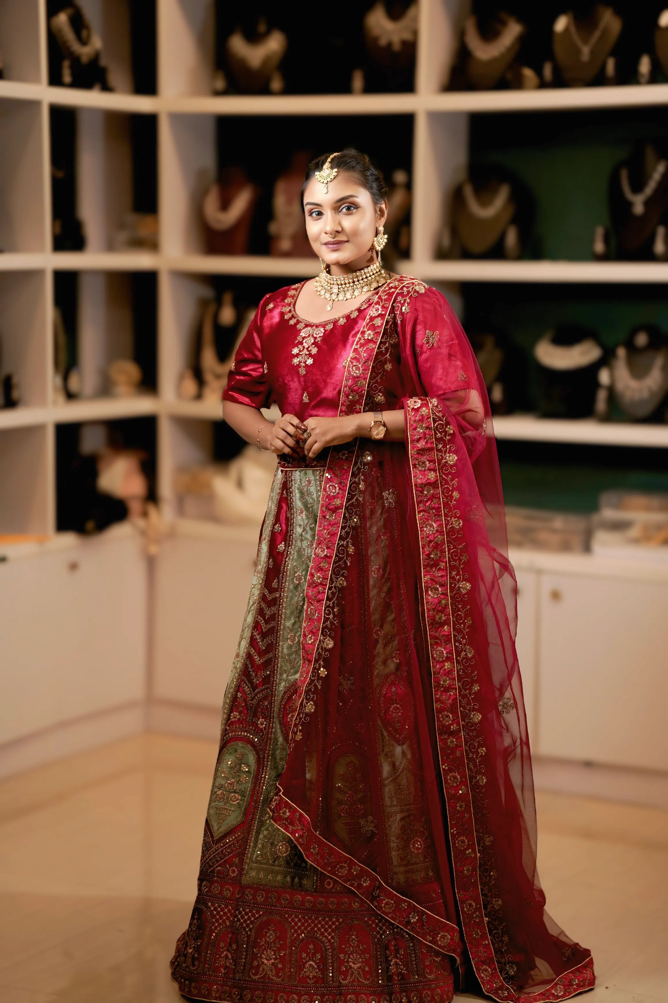 Maroon Silk Bridal Lehenga