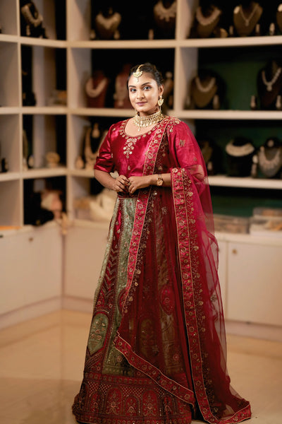 Maroon Silk Bridal Lehenga