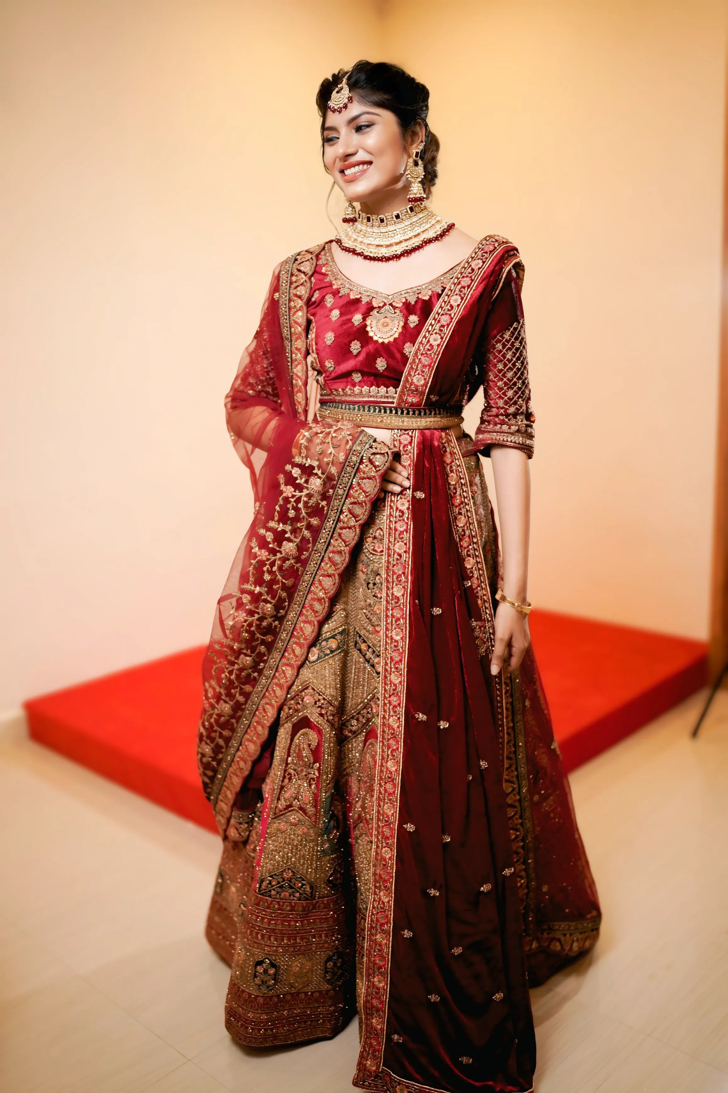 Maroon Velvet Bridal Lehenga