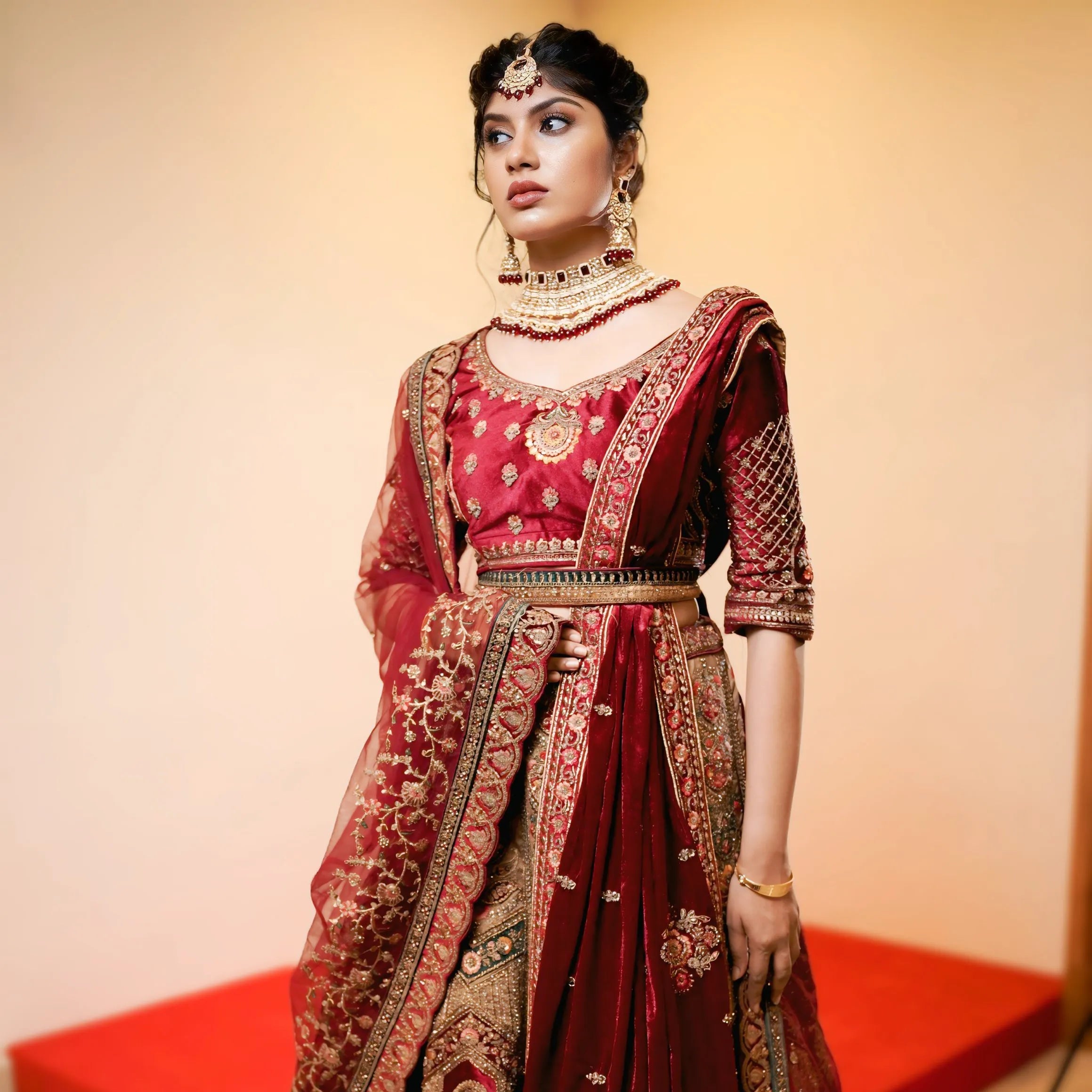 Maroon Velvet Bridal Lehenga
