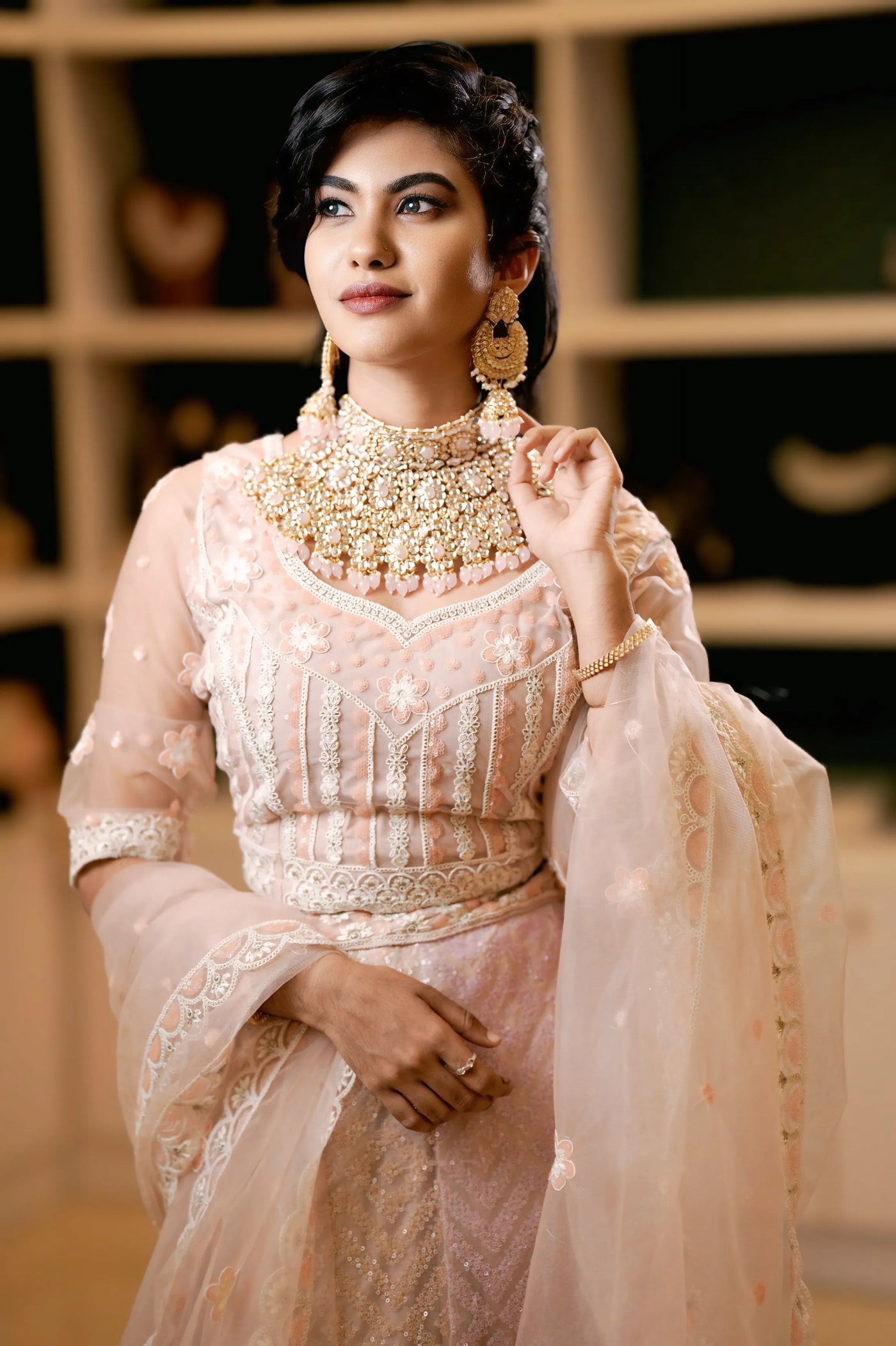 Peach Embroidered Lehenga
