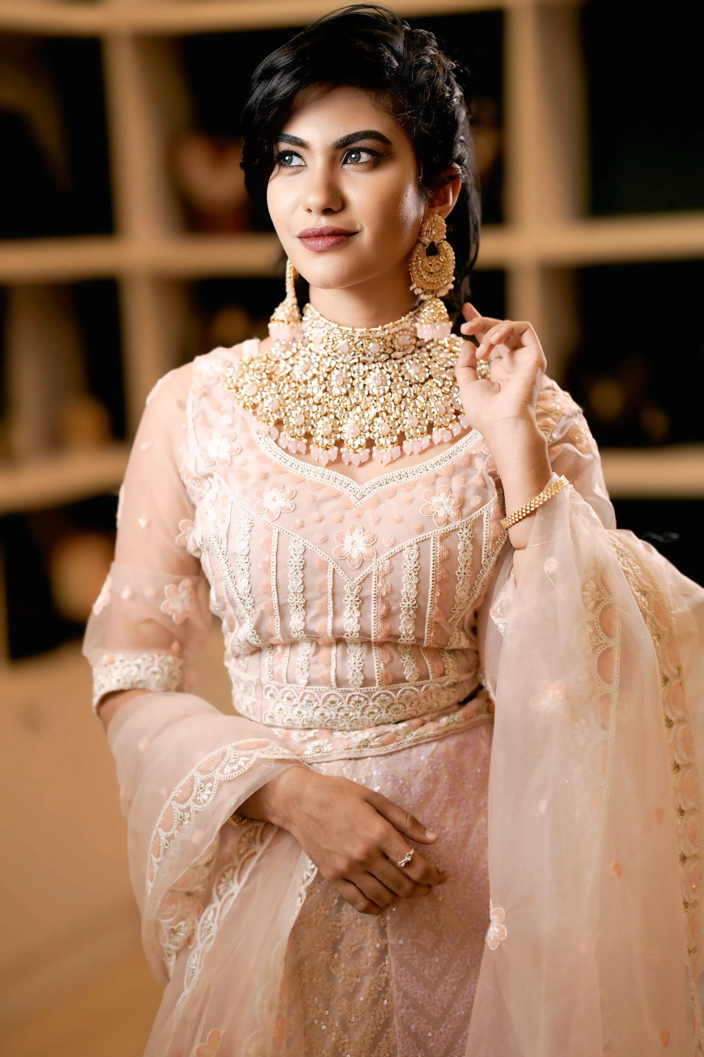 Peach Embroidered Lehenga