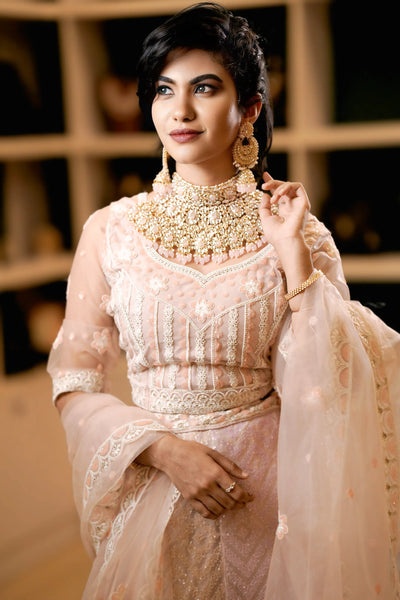 Peach Embroidered Lehenga