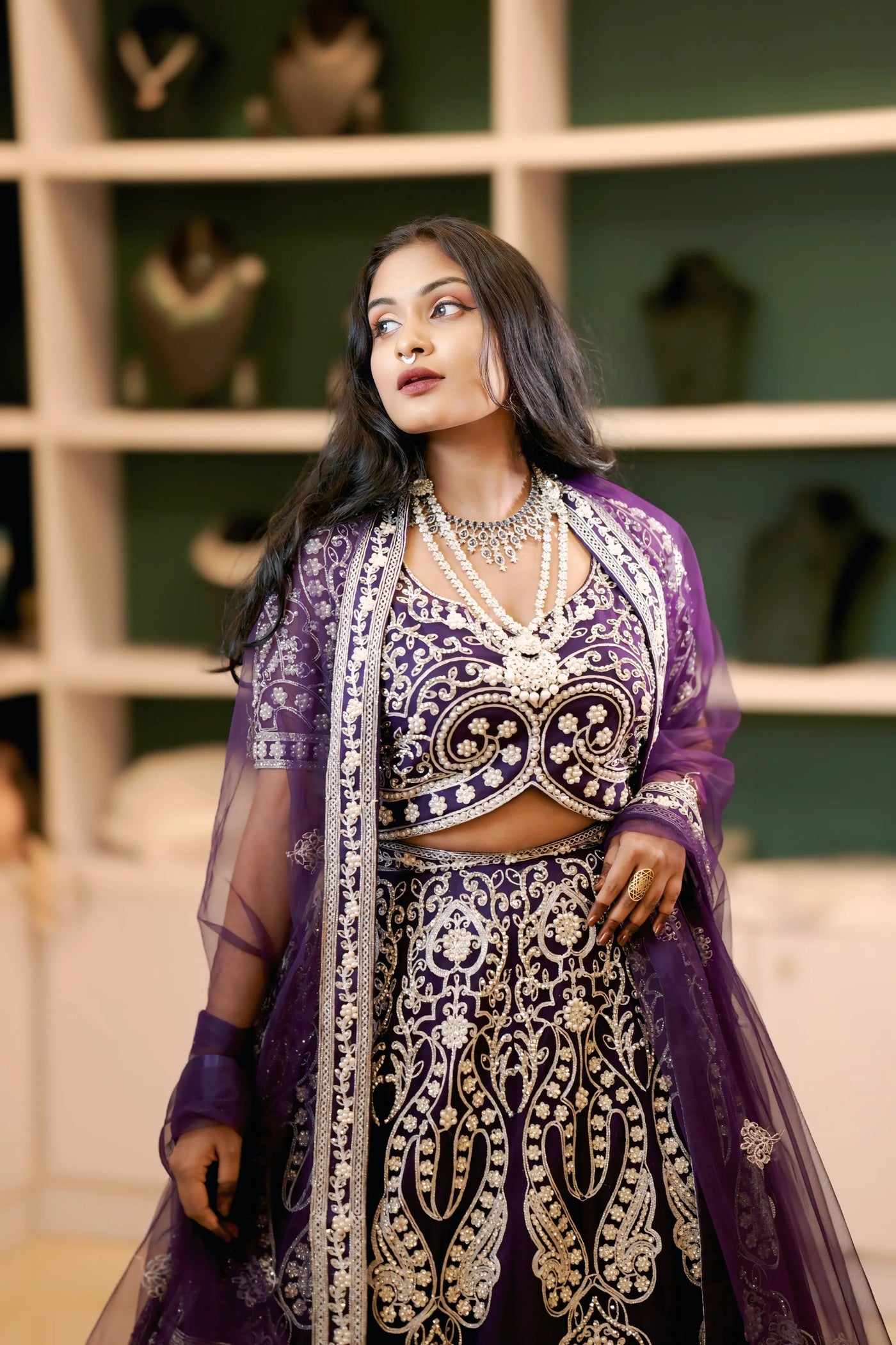 Royal Purple Heavy Embroidered Bridal Lehenga