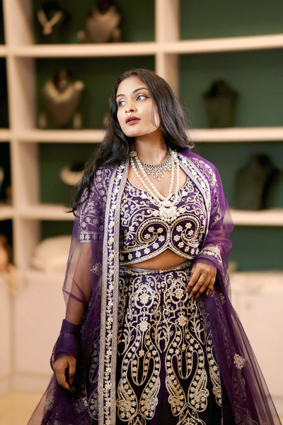 Royal Purple Heavy Embroidered Bridal Lehenga