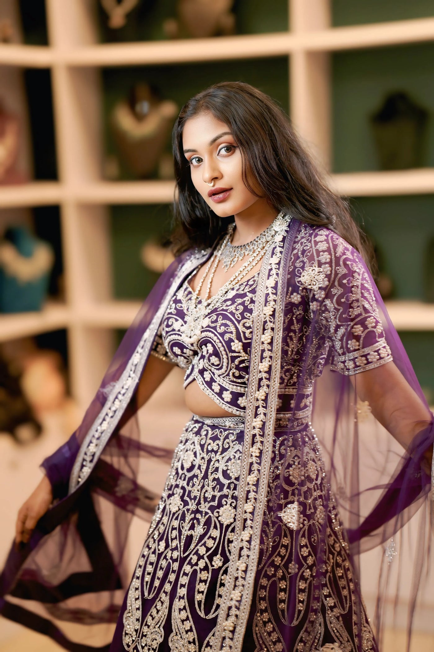 Royal Purple Heavy Embroidered Bridal Lehenga