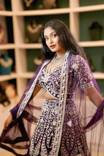 Royal Purple Heavy Embroidered Bridal Lehenga