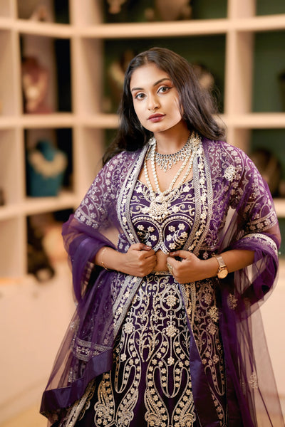 Royal Purple Heavy Embroidered Bridal Lehenga