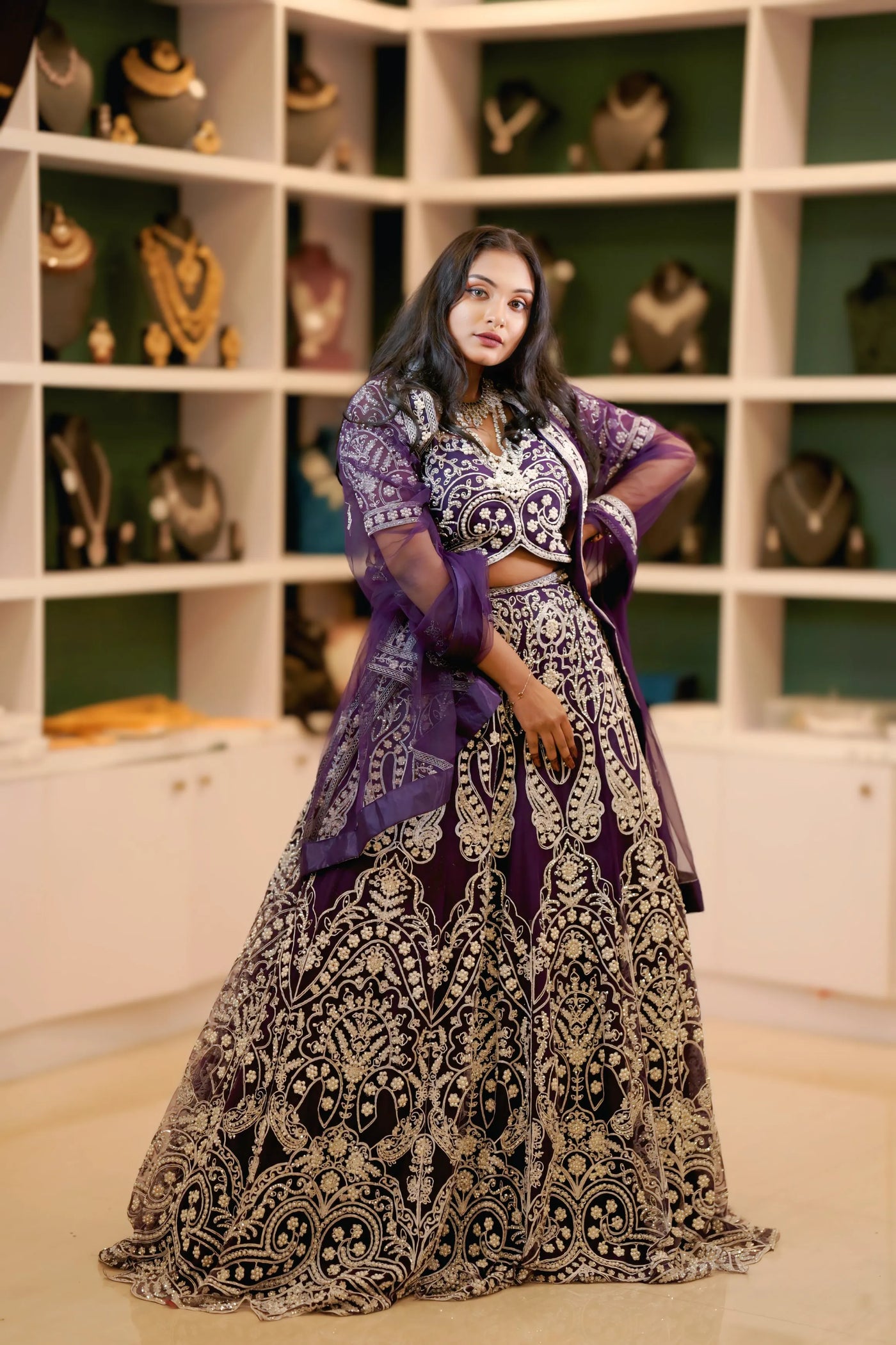 Royal Purple Heavy Embroidered Bridal Lehenga