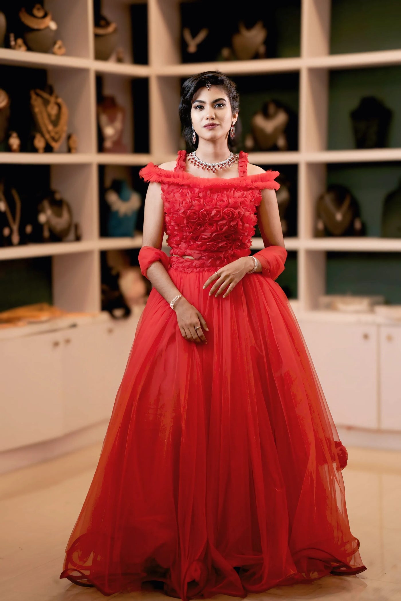 Red  Floral Crop Top