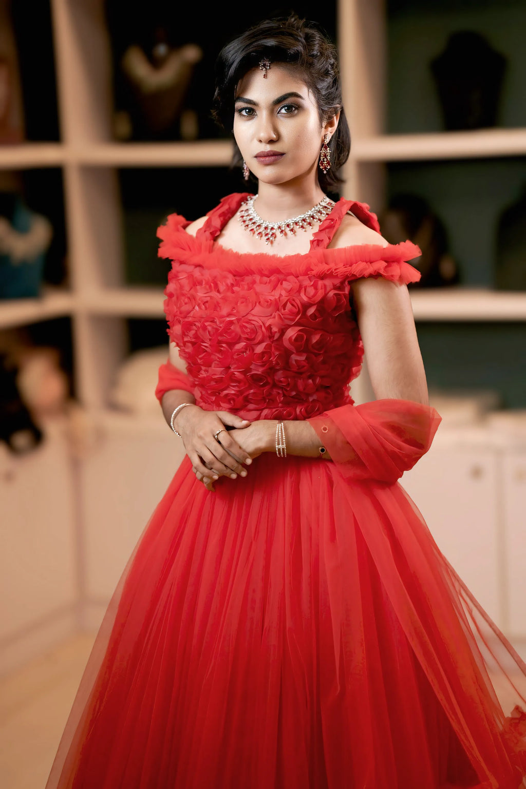 Women Wearing Red  Floral Crop Top