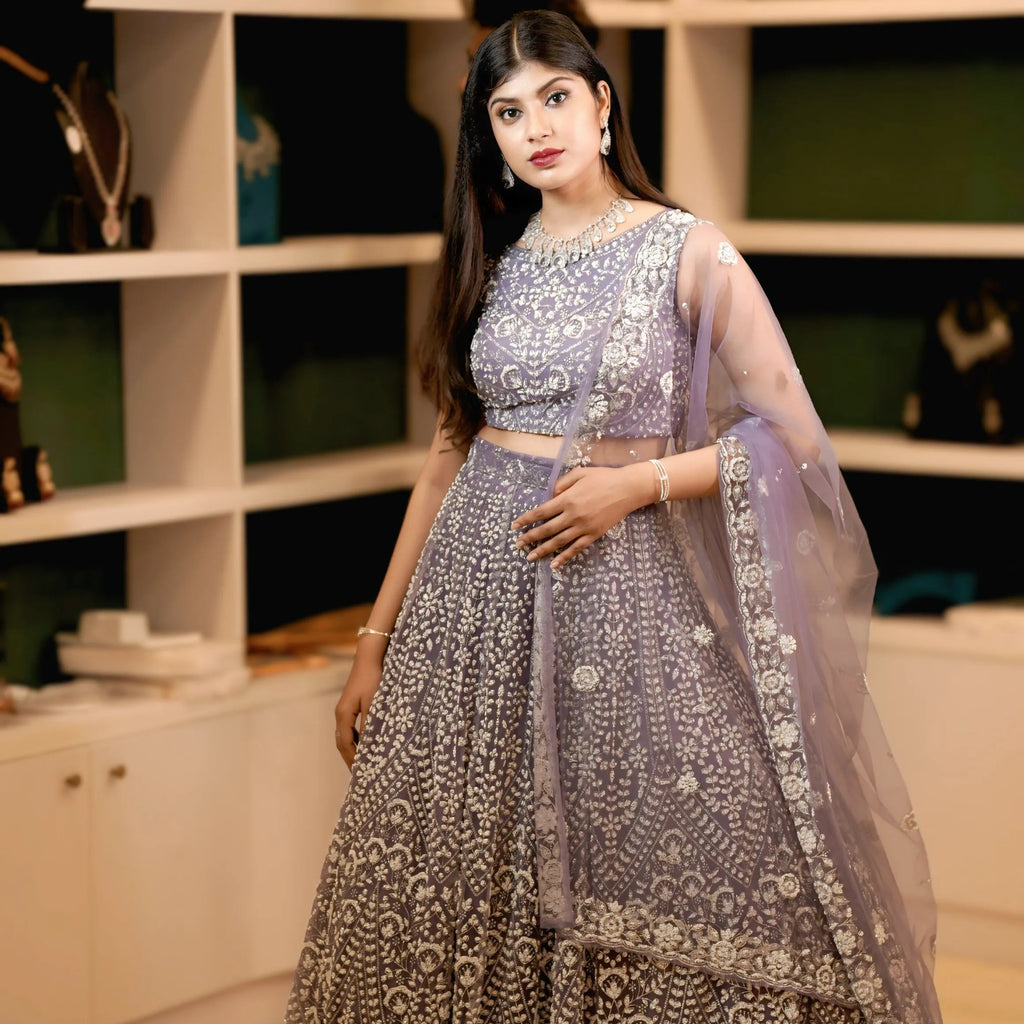 women showing Lavender Lehenga