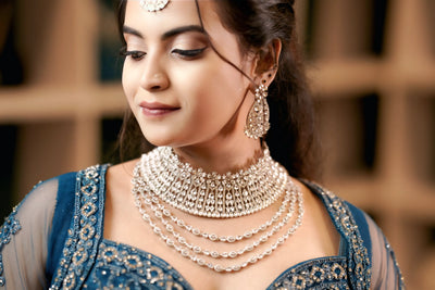 Teal Blue Sequined Net Lehenga