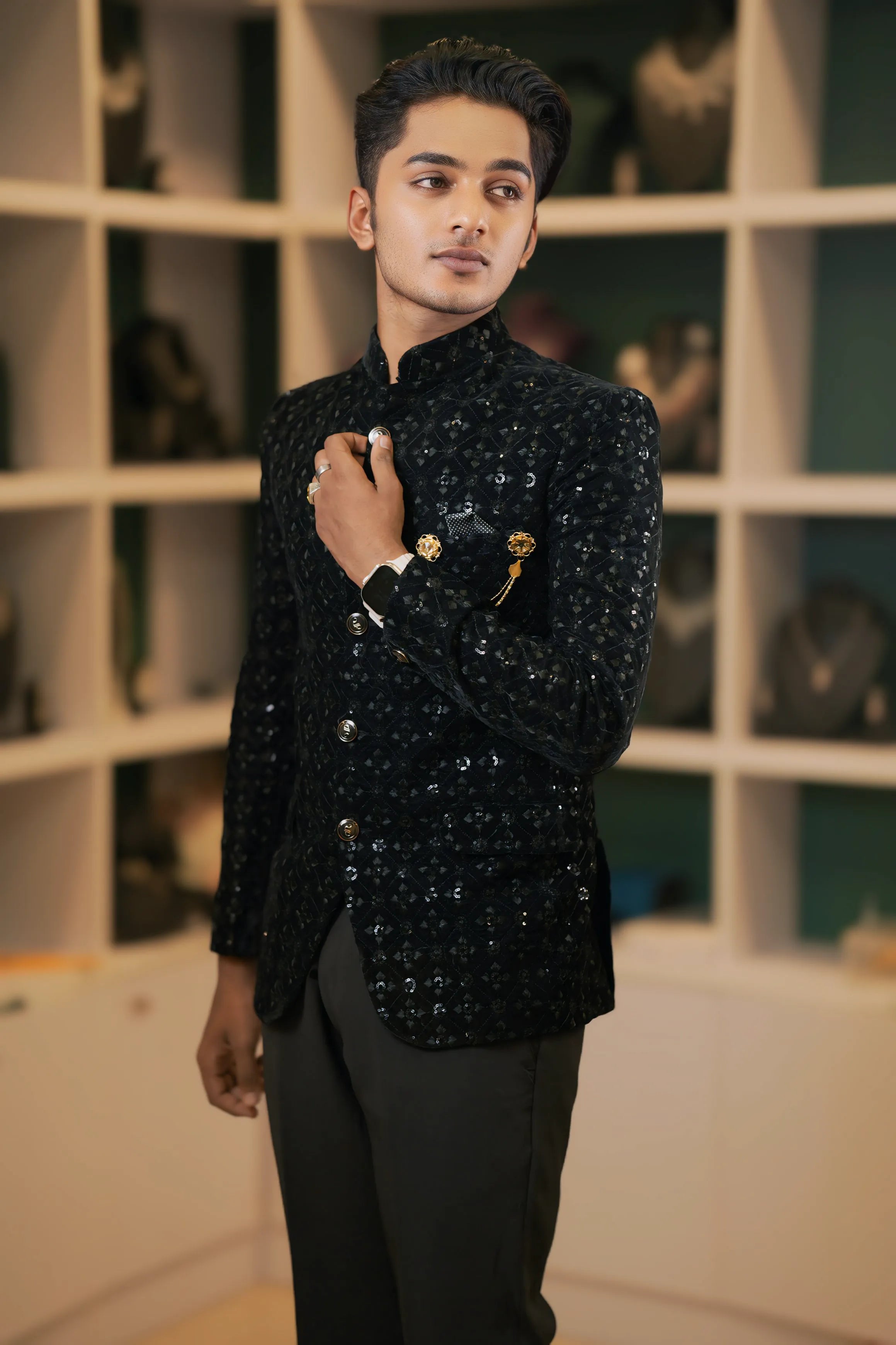 Black Sequin Jodhpuri Suit