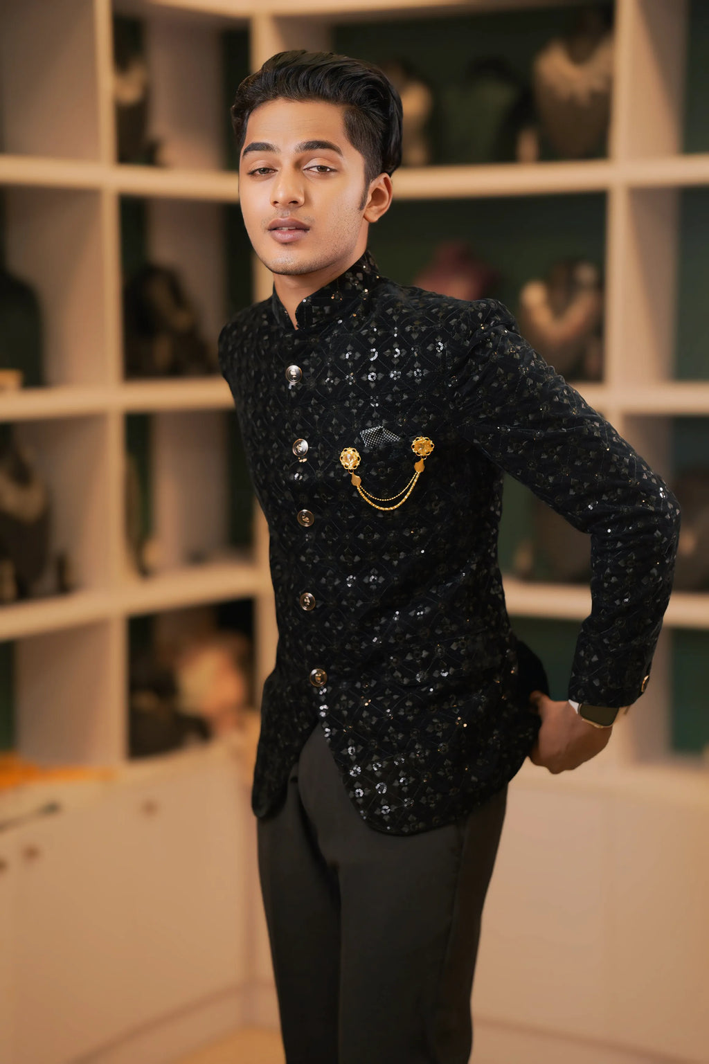 Black Sequin Jodhpuri Suit
