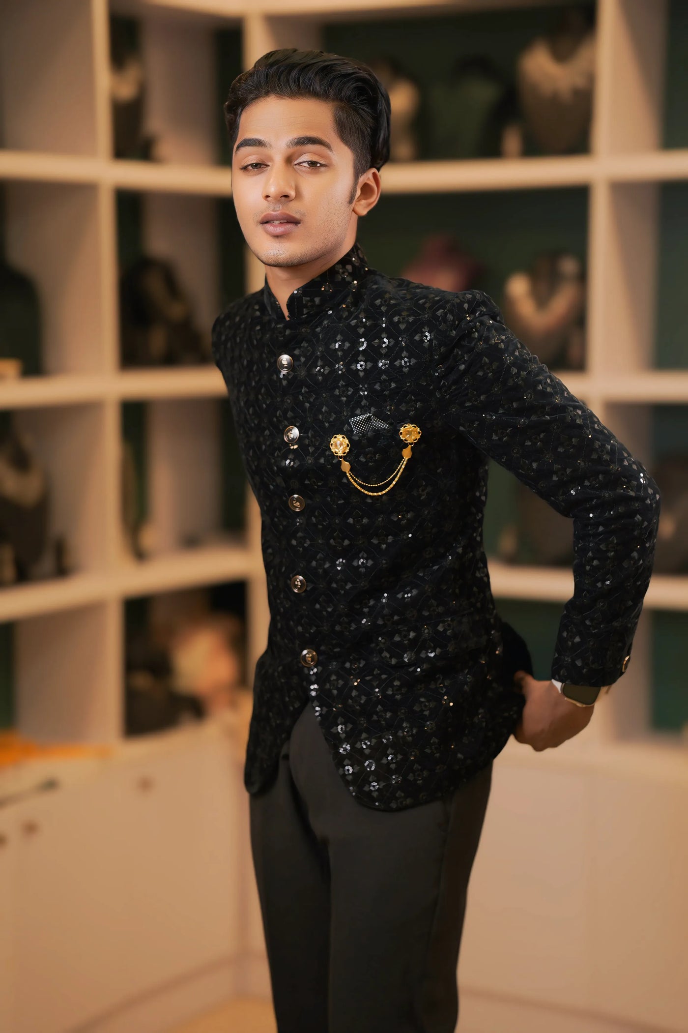 Black Sequin Jodhpuri Suit