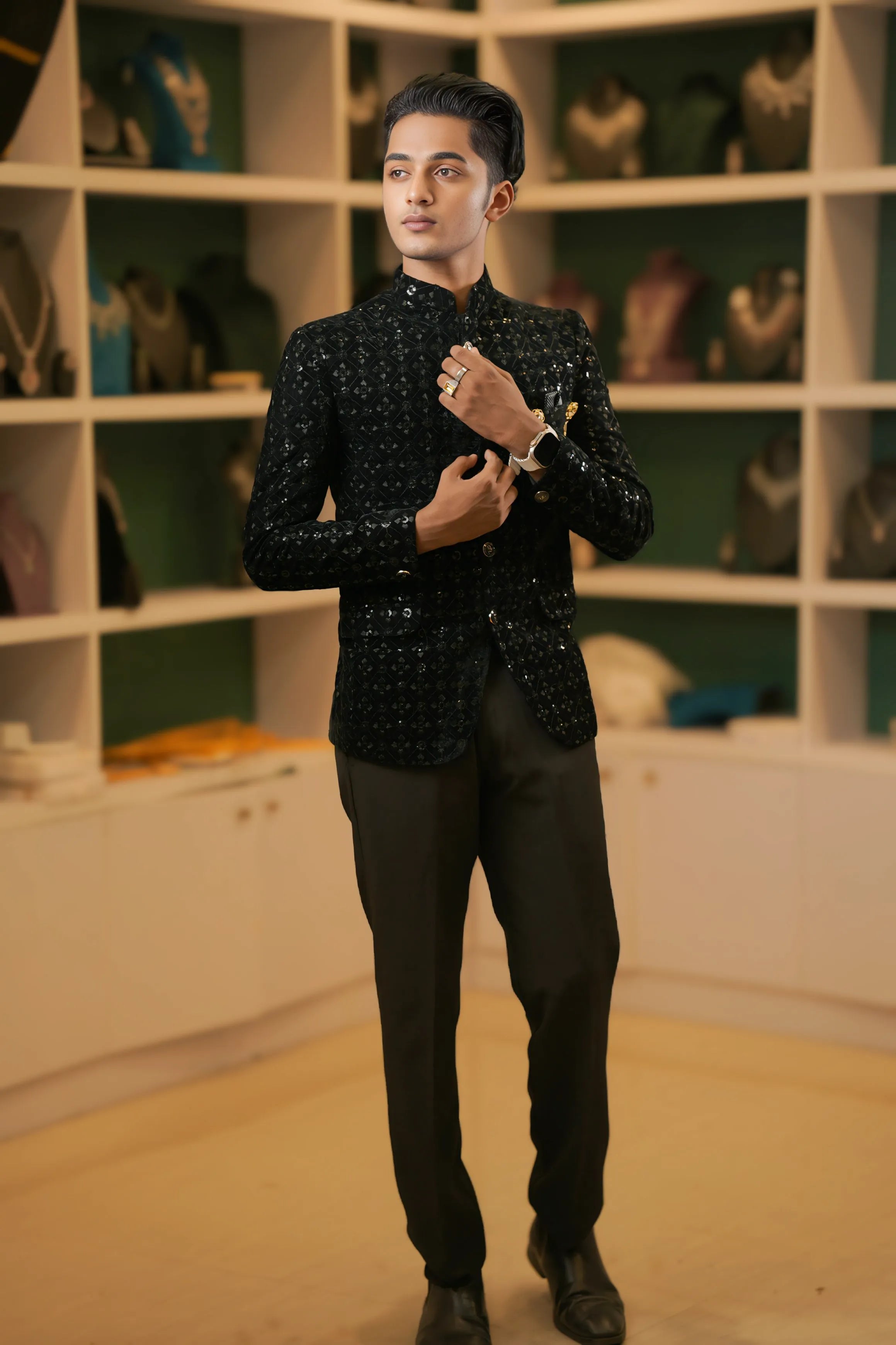 Black Sequin Jodhpuri Suit