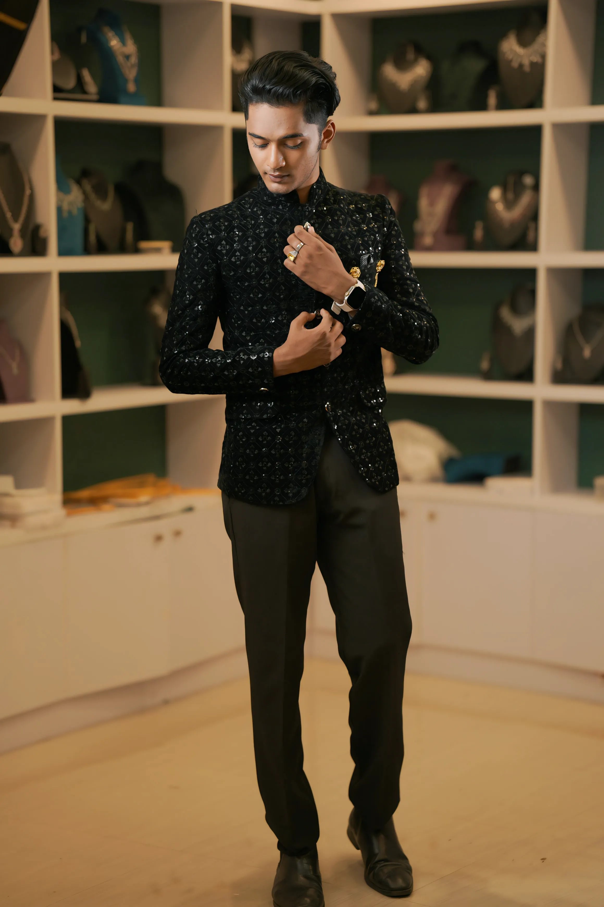 Black Sequin Jodhpuri Suit