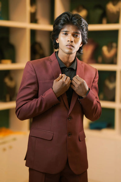 Rust Brown Suit with Black Shirt – Modern Wedding & Reception Wear